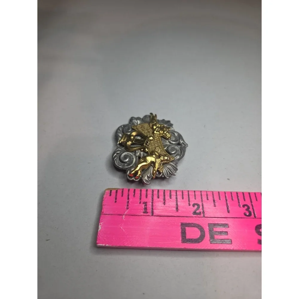 Vintage Cherub Brooch Silver And Gold Tone Pin Victorian Style Nouveau Jewlery
